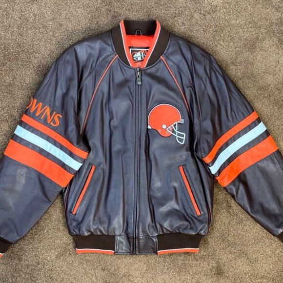 Cleveland Browns Leather Jacket by G-III Cow Leather High Quality BROWN MEDIUM - Picture 3 of 9